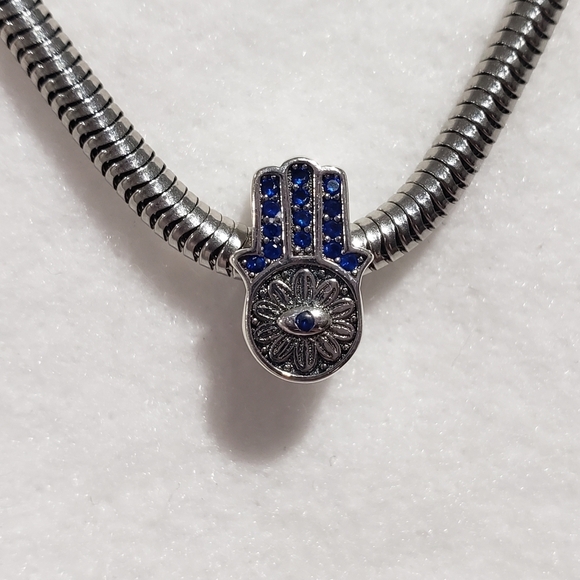 Hamsa Bracelet Charm Sterling Silver 925 Hamsa Hand All Seeing Eye Jewelry Gift - Picture 3 of 6